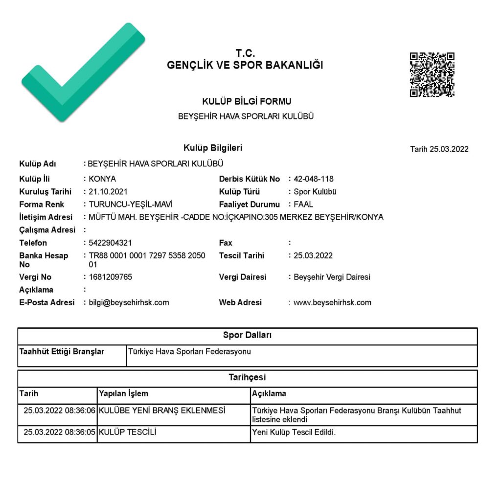 Kulübümüz Tescillendi!